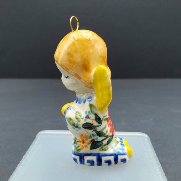 Kalich Polish Pottery Angel Ornament Kneeling Angel Christmas Tree Ornament - Picture 2 of 9